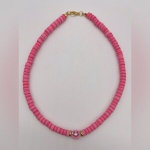 Pink clay bead smiley necklace